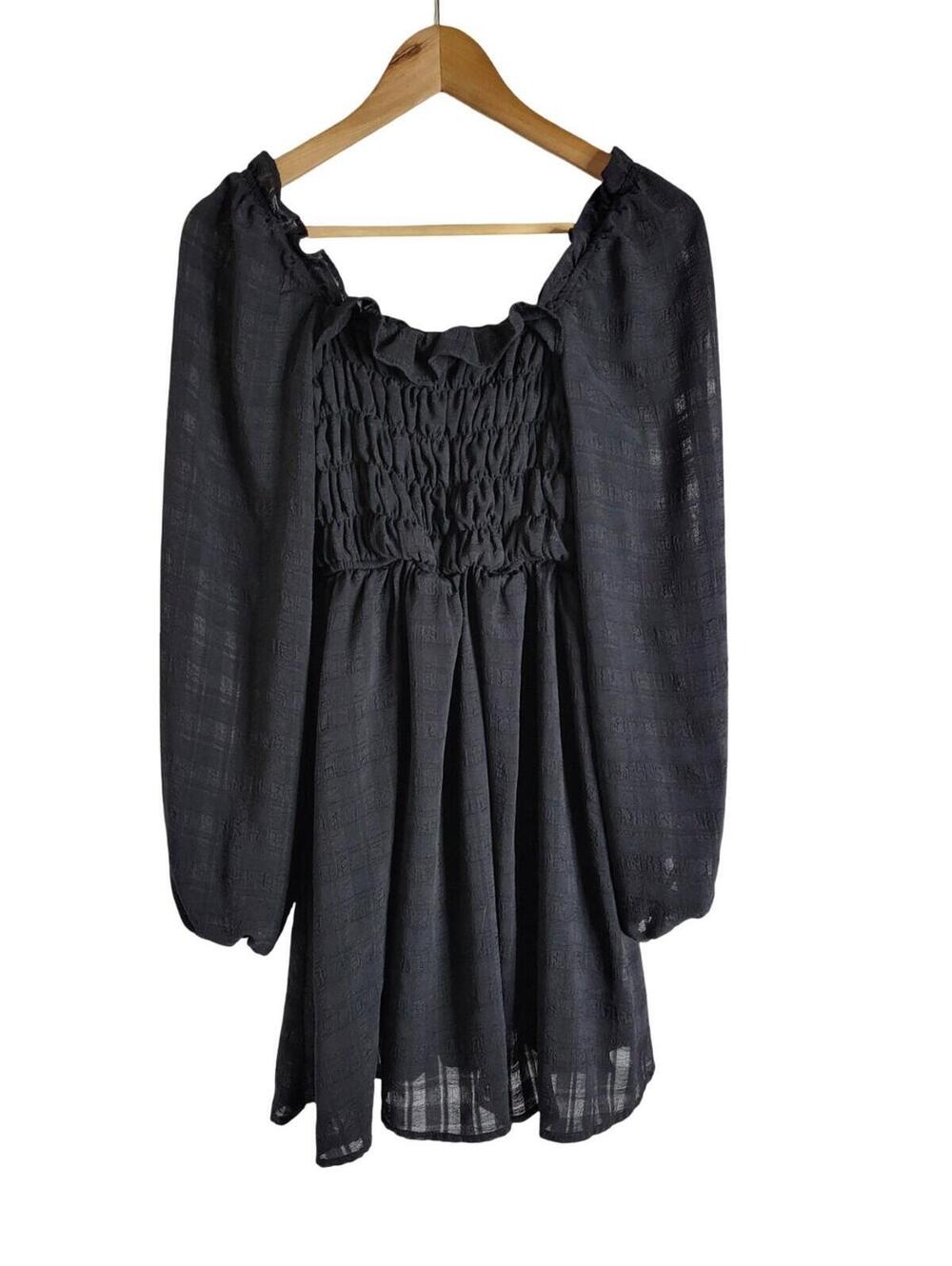 And Now This Cottage Core Black Balloon Sleeve Peasant Style Dress Size Medium
